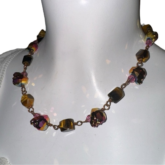 Tigers Eye Swarovski Crystal Skulls Necklace - Picture 3 of 4